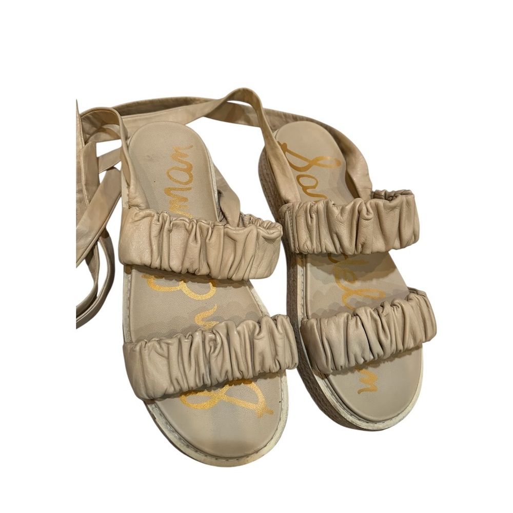 Sam Edelman Nude Platform Espadrille Sandals Size 8 Ruched Straps Ankle Wrap - Picture 5 of 13
